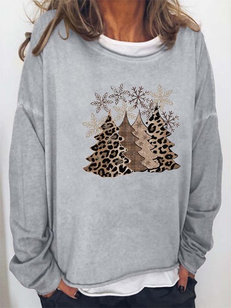 

Christmas Leopard Casual Crew Neck Sweatshirts, Light gray, Hoodies&Sweatshirts