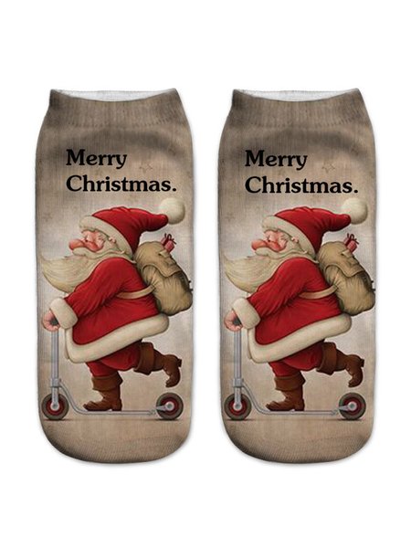 Christmas Santa Elk Print Socks, Socks