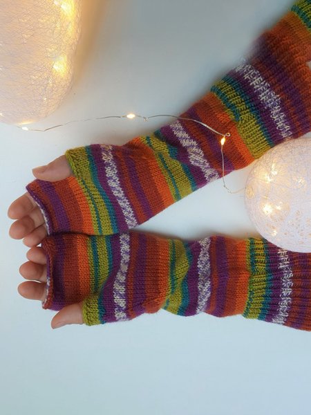 

Rainbow Striped Ethnic Gloves, As picture, Scarves & Gloves