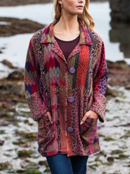

Casual Long Sleeve Plus Size Printed Outwear, Multicolor, Outerwear