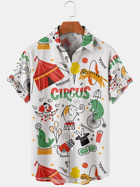 

Printed Vacation Shirt Collar Shirts, White, Men's Floral shirt
