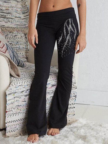 

Loosen Cotton Ribbed Casual Pants, Black, Pants