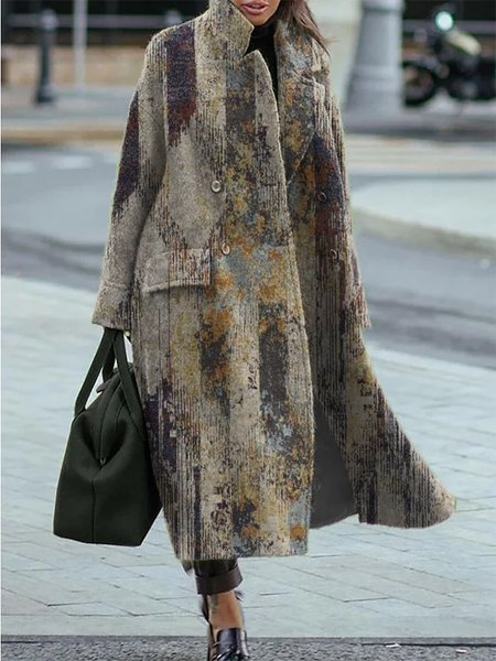 

Lapel Vintage Printed Outerwear, Multicolor, Coats & Jackets