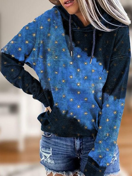 

Star Hooded Cotton Blends Sweatshirt, Denim blue, Hoodies & Sweatshirts