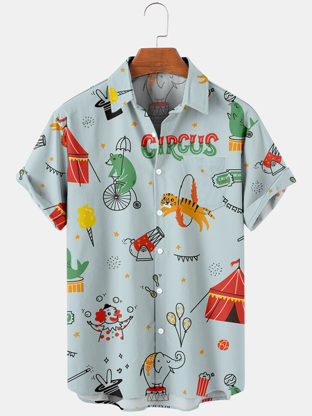 

Casual Figure Shirt Collar Shirts, Light blue, Men's Floral shirt