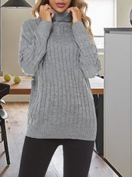 

High Neck Yarn/Wool Yarn Sweater, Gray, Sweaters