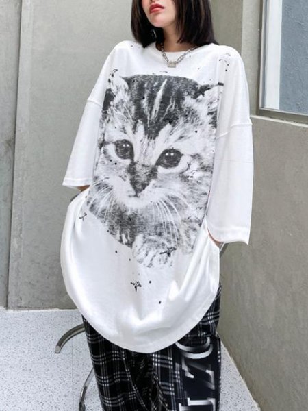 

Round Neck Loosen Casual Dresses, Black-grey, Casual Dresses