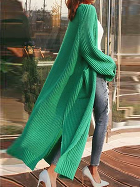 

Casuale Solido a maglia Maniche Lunghe Giubbotto, Verde, Coats & Jackets