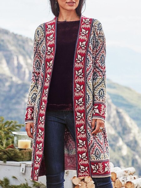

Tribal Printed Casual Vintage Outerwear, Multicolor, Outerwear