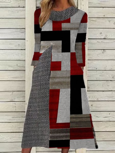 

High Neck Vintage Dresses, As picture, Midi Dresses