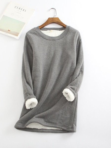

Cotton Crew Neck Plain Heavyweight Shirts & Tops, Deep gray, Tops