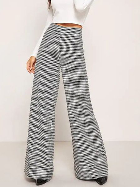 

Houndstooth Formal Regular fit Pants, Black-white, Wide Leg Pants