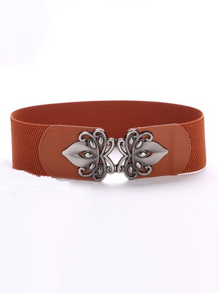 

Simple Flower Alloy Elastic Belt, Brown, Accessories