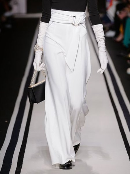 

Elegante Semplice Solido Allentare Ampio Gamba Pantaloni, Bianco, Pants