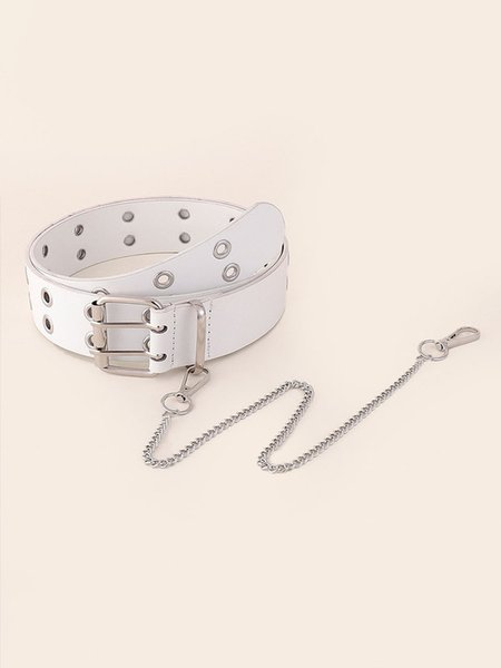 Simple Chain Belt, White, Belts