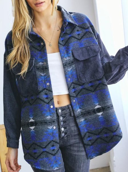 

Shirt Collar Vintage Woolen Outerwear, Dark blue, Outerwear