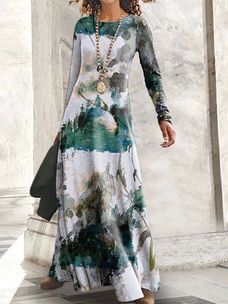 

Girocollo Cotone miscele Abito, Bianco, Maxi Dresses