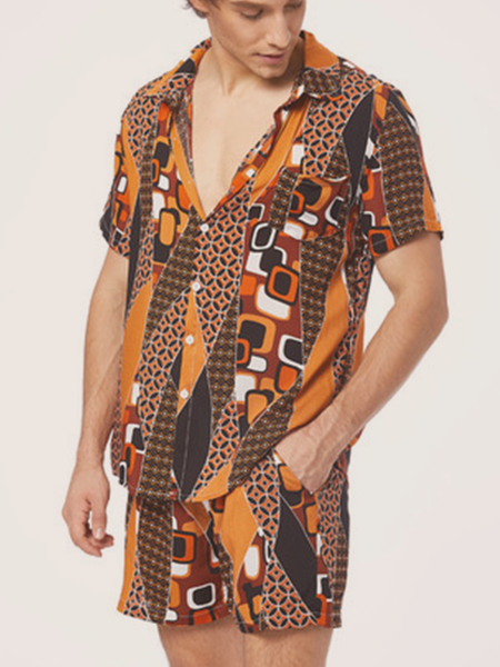 

Short Sleeve Vintage Two Piece Sets, As picture, Men's sets