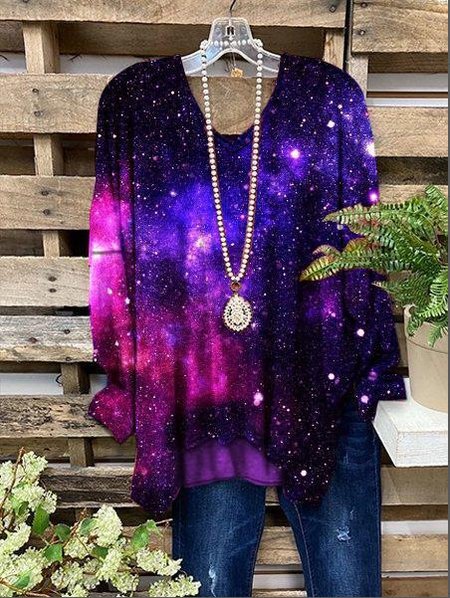 

Purple Loosen V Neck Vacation Tops, Tops