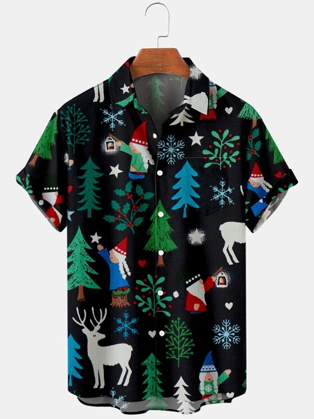 

Shirt Collar Short Sleeve Shirts & Tops, Black, Shirt