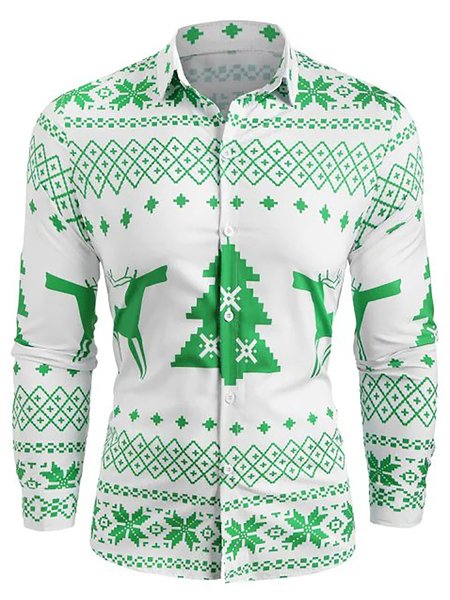 

Christmas Graphics Long Sleeve Casual Shirt, Green, T-shirt