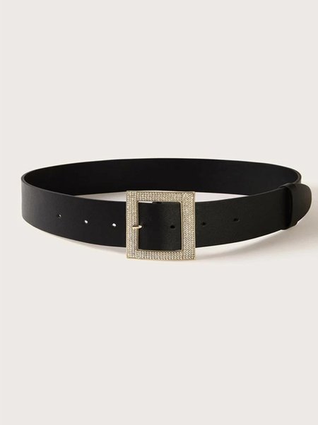 

Vintage Diamond Square Buckle Belt, As picture, Belts