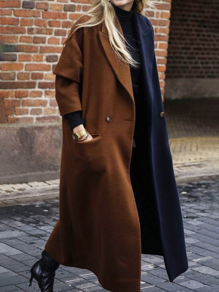 

Color Block Woolen Outerwear, As picture, Coats & Jackets