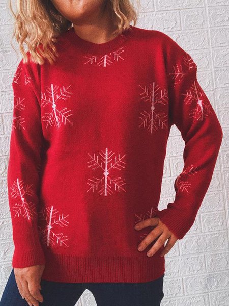 

Christmas Crew Neck Casual Sweater, Little flowersnow, Sweaters