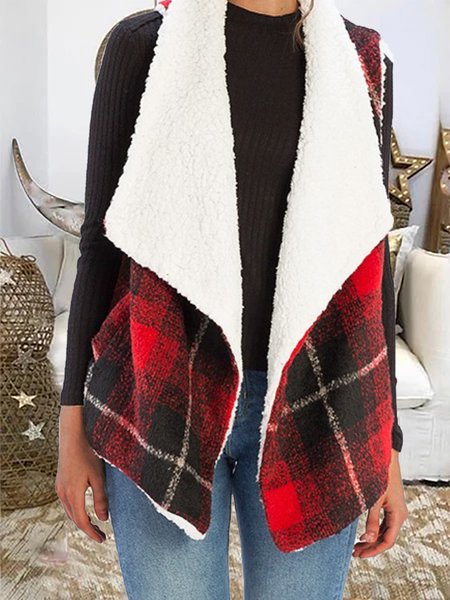 

Red Plaid Casual Cozy Warm Lined Vests, Tanks & Camis