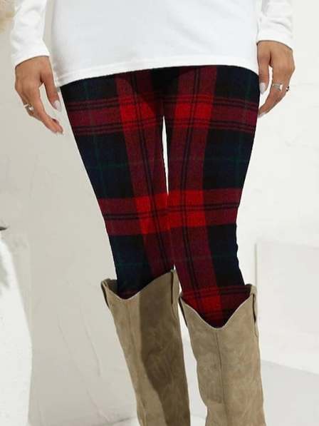 

Regular Fit Grid Pants, Red, Leggings