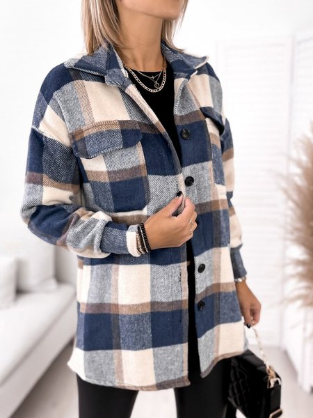 

Vintage Casual Elegant Loosen Outerwear, Blue, Outerwear