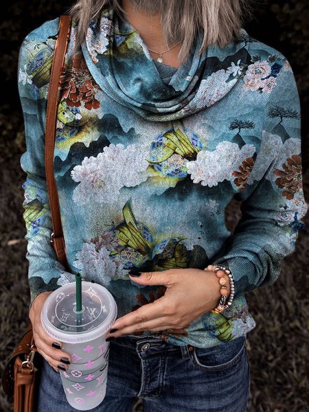 

Cowl Neck Cotton Blends Ethnic Shirts & Tops, Blue, Blouses & Shirts