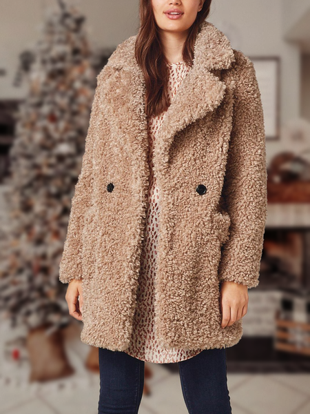 

Teddy wool warm Casual Outerwear, Khaki, Outerwear