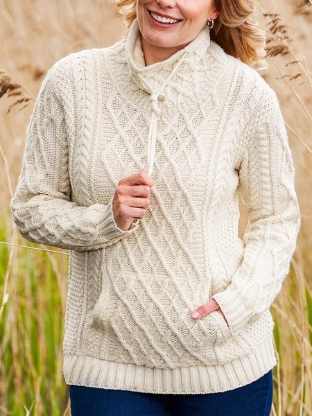 

Vintage Plain Long Sleeves Plus Size Casual Sweater, White, Knitwear & Sweaters