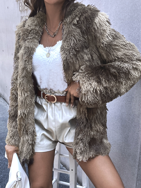 

Plain Casual Outerwear, Khaki, Outerwear