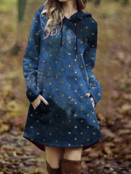 

Hooded Vintage Star Cotton Blends Dresses, Denim blue, Mini Dresses