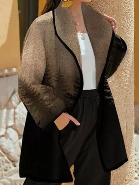 

Landscape Print Casual Loosen Outerwear, Khaki, Coats & Jackets