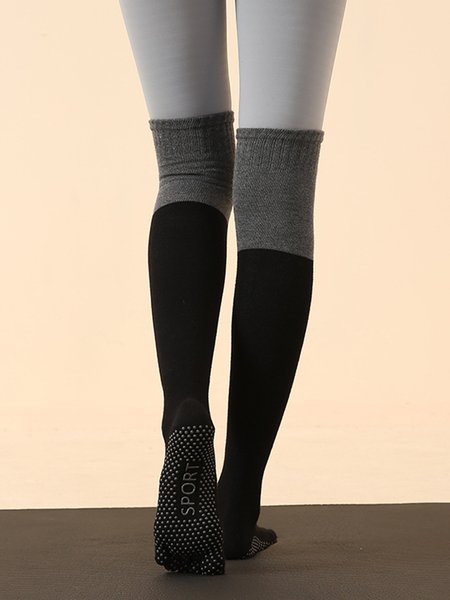 

Simple Cotton Split Toe Over The Knee Socks, Black-grey, Socks