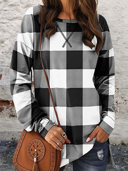 

Girocollo Controllato/Plaid Nozioni di base Top, Nero, Blouses & Shirts