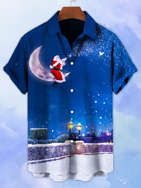 

Short Sleeve Shirt Collar Shirts & Tops, Blue, Men's Floral shirt