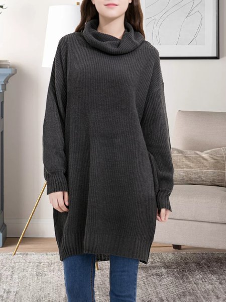 

Simple Yarn/Wool Yarn Dresses, Deep gray, Casual Dresses