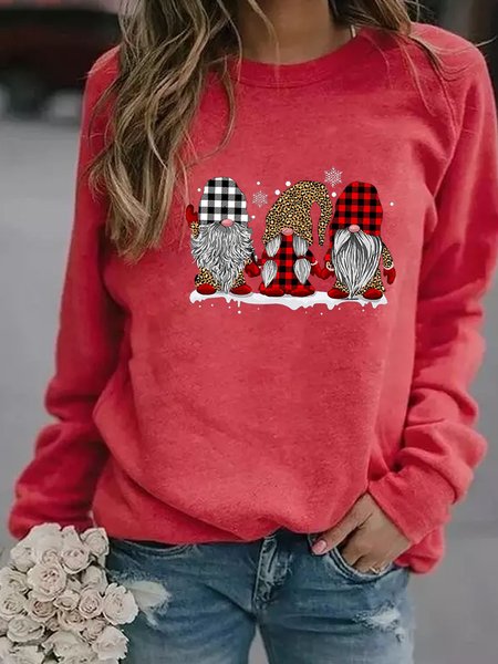 

Three Gnomes In Leopard Printed Buffalo Plaid Women‘s Sweatshirt, Red, Hoodies&Sweatshirts