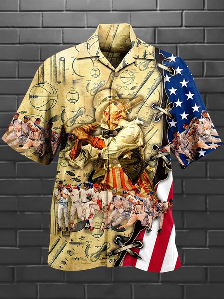 

Short Sleeve Shirt Collar Casual Shirts & Tops, As picture, Men's Floral shirt