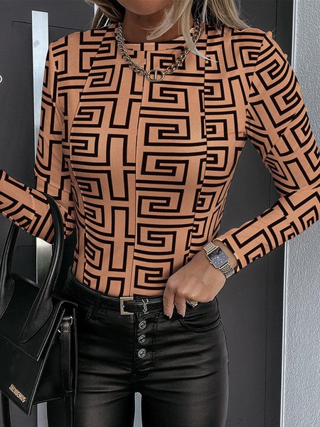 

Long Sleeve Skinny Lady Crew Neck Top, As picture, Tops