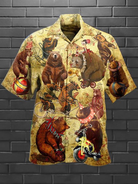

Shirt Collar Short Sleeve Vintage Shirts & Tops, As picture, Men's Floral shirt