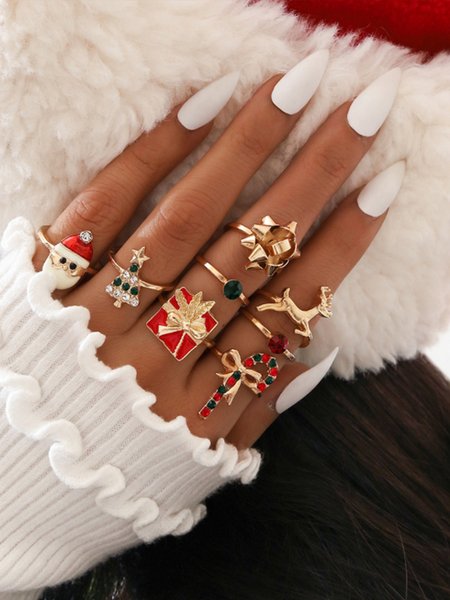 

Simple Evening Christmas Standard Color Block Ring, As picture, Rings