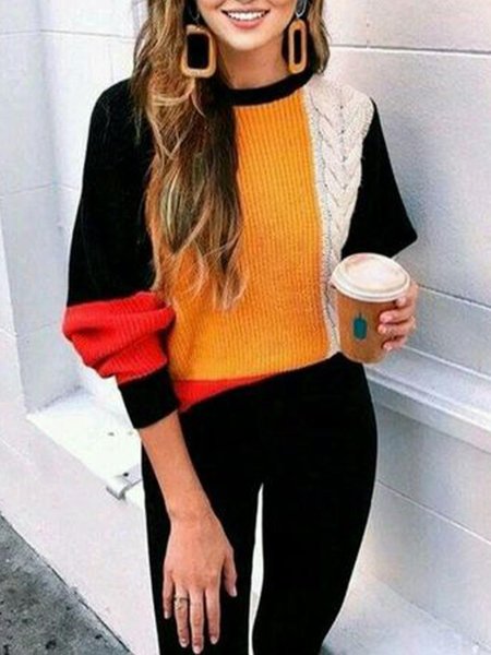 

Crew Neck Casual Loosen Sweater, As picture, Pullovers