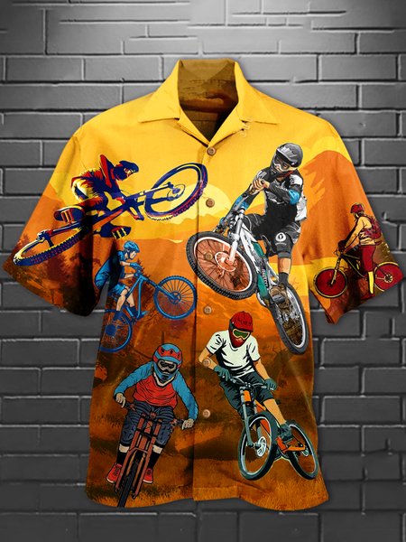 

Short Sleeve Sporty Shirt Collar Shirts & Tops, As picture, Men's Floral shirt