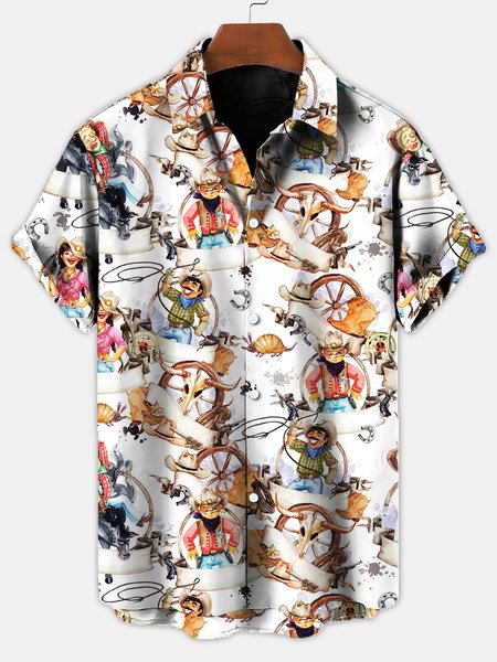 

Shirt Collar Short Sleeve Figure Shirts & Tops, Apricot, Men's Floral shirt