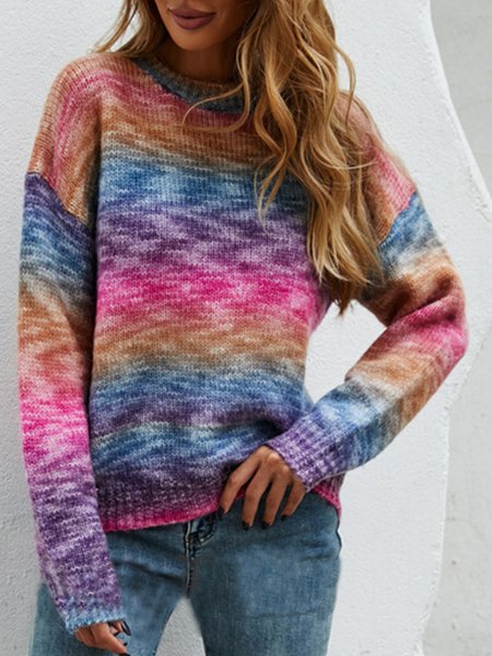 

Casual Simple Vintage Ombre Regular Fit Sweater, Rose red, Pullovers